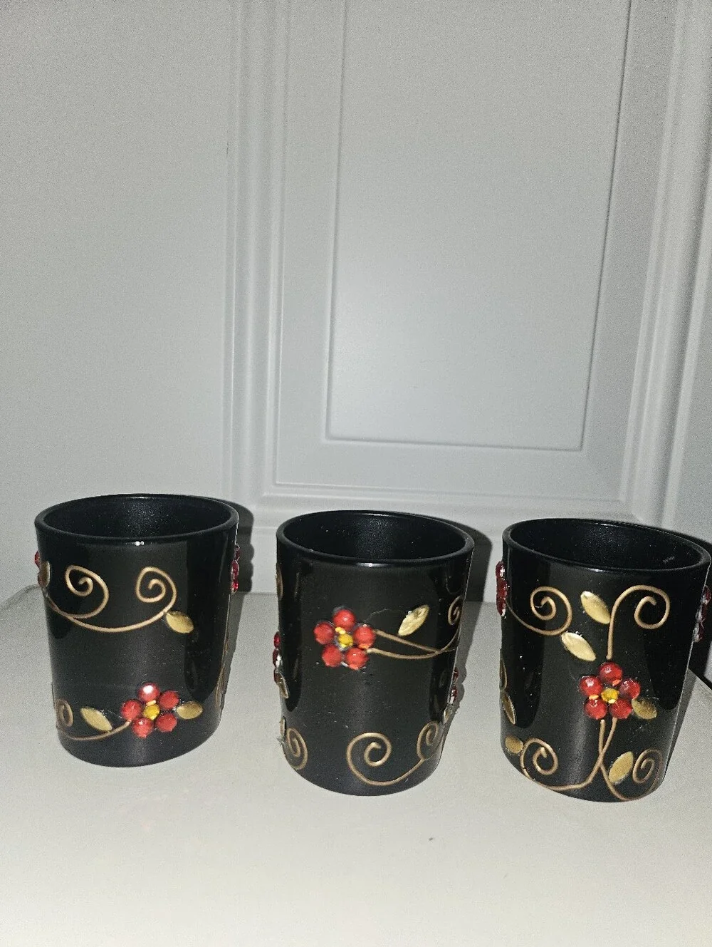 Black Glass Floral Candle Garden 4-Piece Set - New
